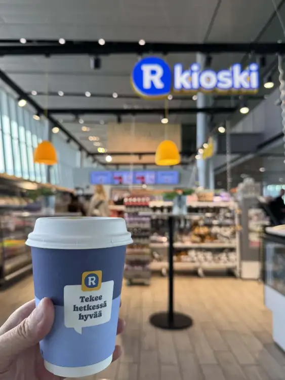 At Vantaa Airport in Helsinki, Finland, I grabbed the last cup of coffee of this year's Europe trip from an R-kioski convenience store near the departure gate.