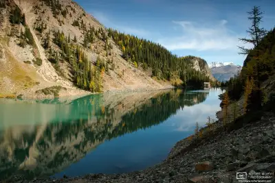 Overlooking Lake Agnes in Banff National Park, Alberta, with a view towards the tea house.