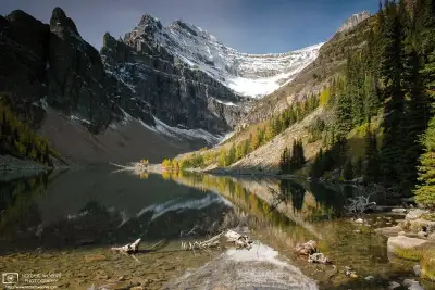 Autumnal view of Lake Agnes in Banff National Park, Alberta, Canada.
