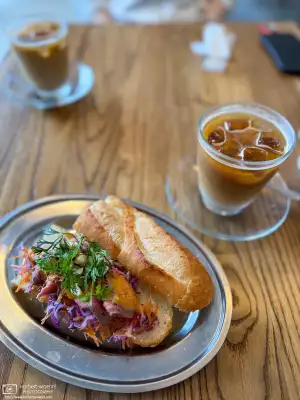 Roast Beef Sandwich and iced caffe latte at Hoteiya Sandwich Stand in Hakodate, Japan.