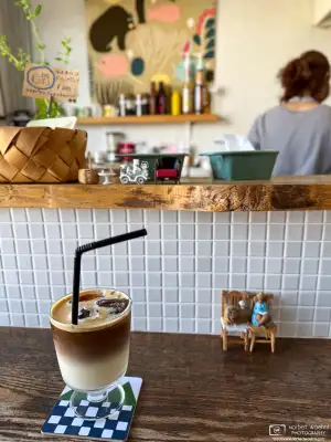 Interior decoration and iced caffe latte at Cafe Ruskä in Hakodate, Japan.
