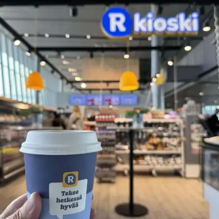 At Vantaa Airport in Helsinki, Finland, I grabbed the last cup of coffee of this year's Europe trip from an R-kioski convenience store near the departure gate.