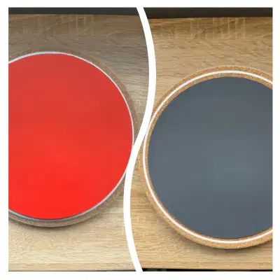 Top views of the red (thick) and gray (thin) layers of the resulting drum practice pad