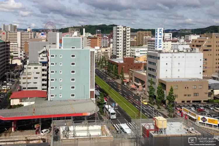 View from a hotel window in Kagoshima, the southernmost major city on the western Japanese island of Kyushu.