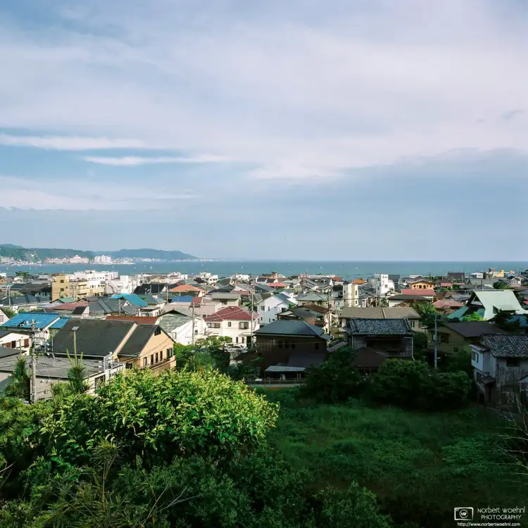 View towards the ocean from the premises of Hase-dera Temple in Kamakura, Japan.