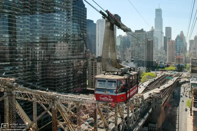 Roosevelt Island Tramway in New York city opened in May 1976. It connects Roosevelt Island to the upper east side of Manhattan.