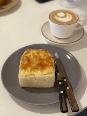 Cheese & Honey Toast and Caffè Latte at Small Things Coffee in Sapporo, Japan.
