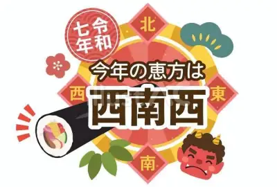The lucky direction for 2025, which one should face while quietly eating the ehomaki, is west-south-west (written here in Japanese, sei-nan-sei).
