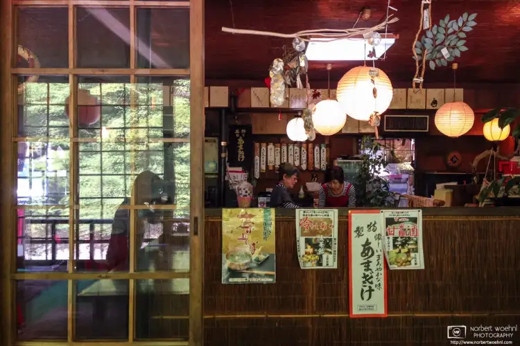 After finishing our visit to Jingoji and other temples in the Takao area of Kyoto, Japan, it was time to recharge with a bowl of hot noodles at this nice small restaurant by the river.