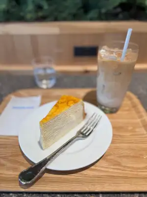 Dessert: Mille-crepes and iced caffe latte