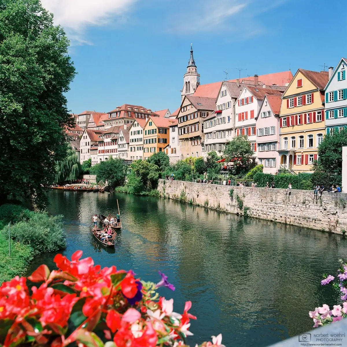 Looking at the Neckar Waterfront from Eberhard Bridge at Tübingen in Baden-Württemberg, Southwestern Germany.