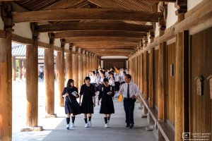 Students touring Horyuji Temple, Nara, Japan Photo