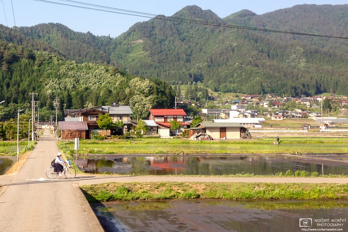 Riding the Bicycle Home from School, Hida, Japan Photo