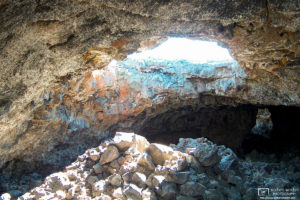 At Craters of the Moon National Monument in Idaho, this photo shows the inside of Indian Tunnel, a partially collapsed lava cave.