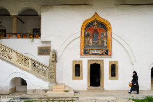 Horezu Monastery, founded in 1690, is located in the town of Horezu, Wallachia, Romania.
