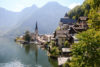 A view of Hallstatt in Upper Austria, as seen from an outlook north of the city center.
