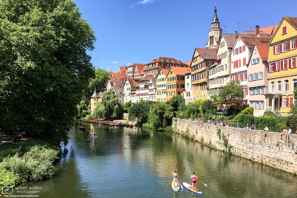 A view of the Neckar River and the Old Town at Tübingen in Baden-Württemberg, Southwestern Germany.