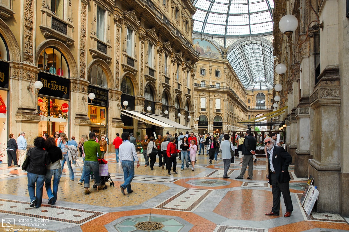 Galleria Vittorio Emanuele II is a beautiful mid-19th century double arcade in Milan, Italy, that is home to elegant shops, galleries and restaurants.