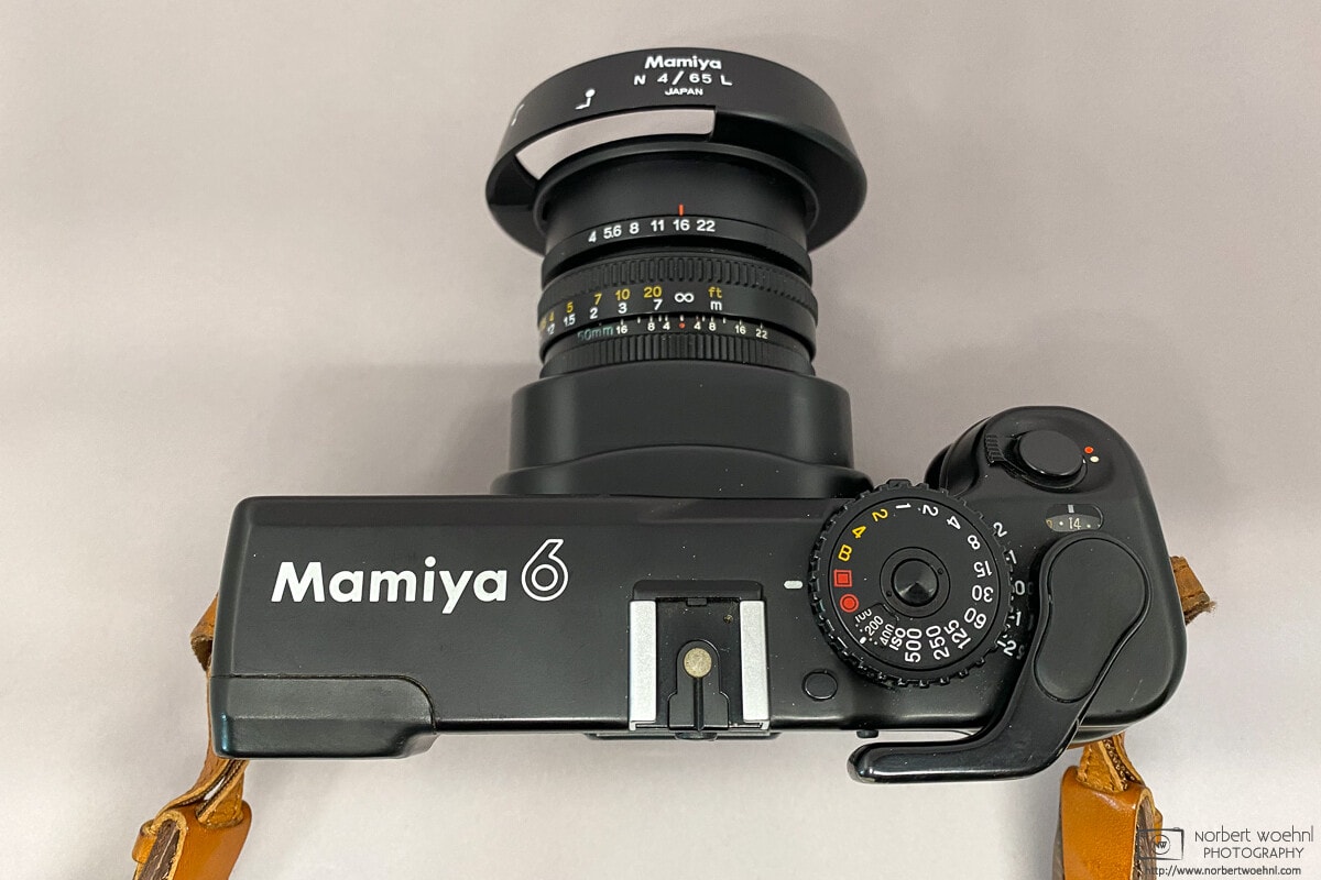 Top view of Mamiya 6 with expanded 50mm lens