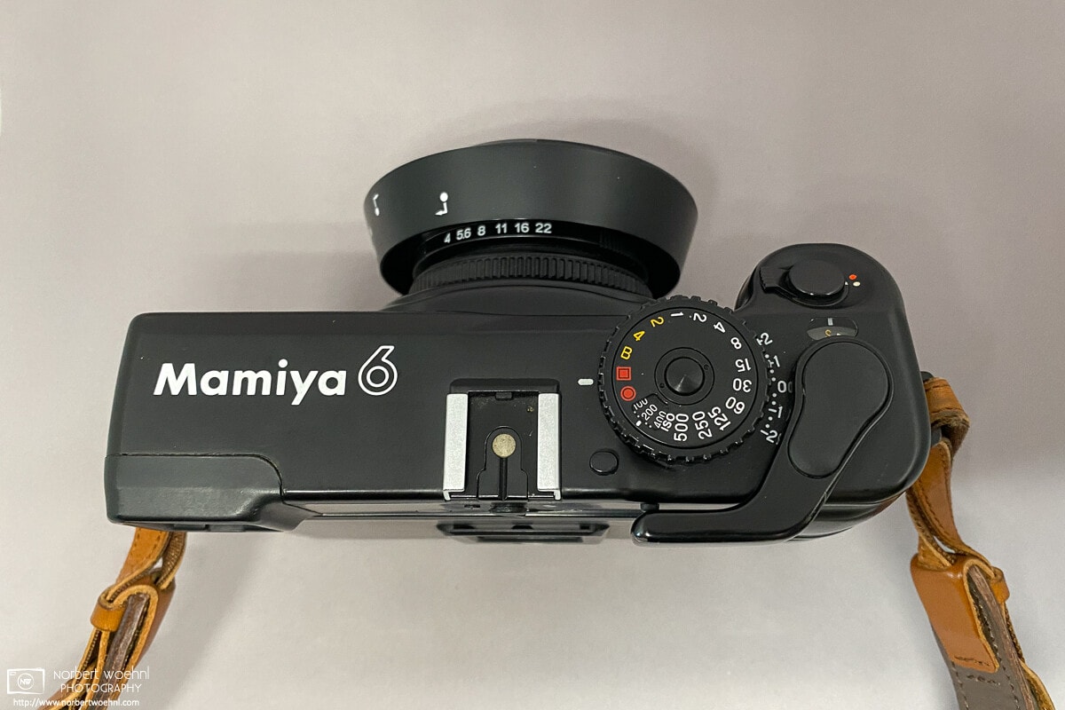 Top view of Mamiya 6 with collapsed 50mm lens