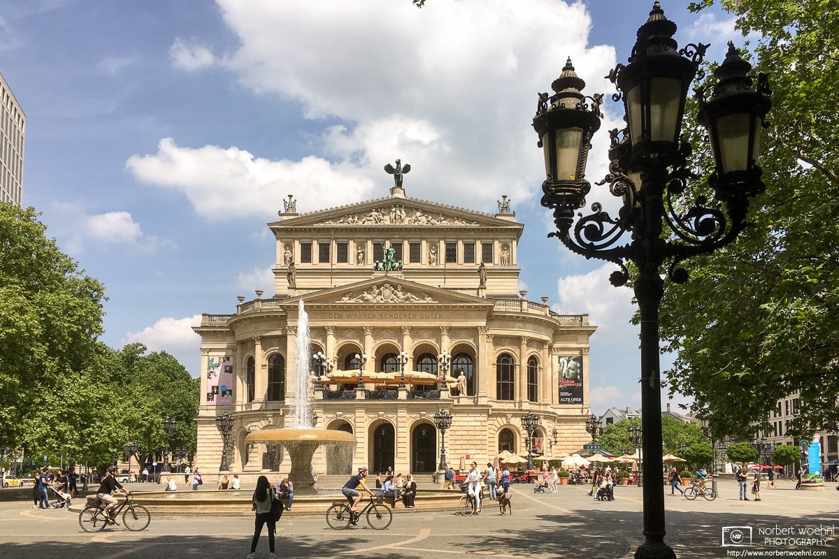 Early summer on Opernplatz (Opera Square) in Frankfurt, Germany, with a view of the Alte Oper building.