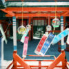 Wind chimes (furin) are getting blown by a summer breeze at Sumiyoshi Jinja in Fukuoka, Japan.