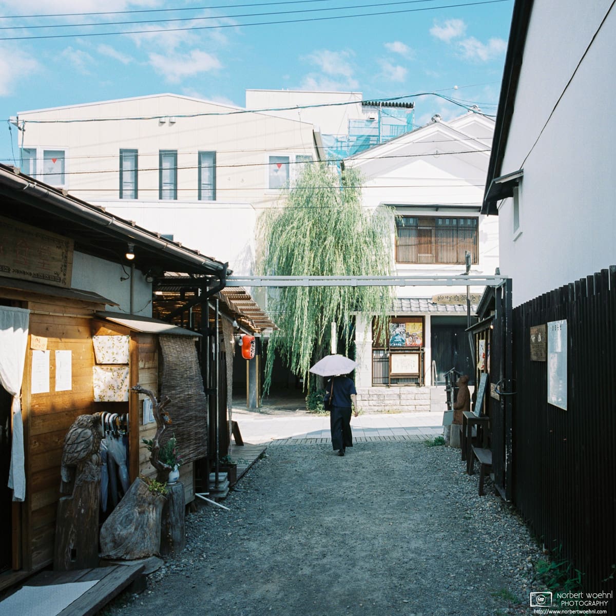 View along a side street of the Yanagimachi district in Ueda, Nagano Prefecture, Japan.