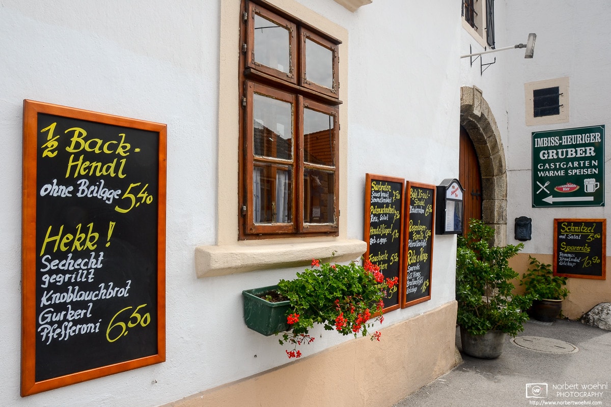 Signboards advertising the day's menu at a local pub in Sankt Margarethen, Burgenland, Austria.