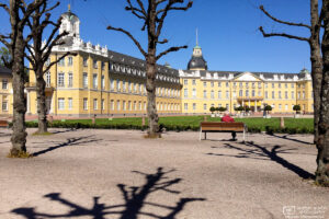 Enjoying a view towards Schloss Karlsruhe (Karlsruhe Palace) on a fine spring day in this southwest-German city.