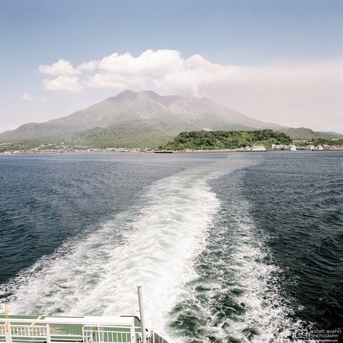 A photo from the ferry passage back from the Sakurajima volcano in Kagoshima Prefecture, Japan.