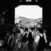 On the approach to Zenkoji Temple in Nagano, Japan, visitors are passing through the Niomon Gate.