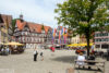 A view across the historic Market Square of Bad Urach in Southwestern Germany, with the town hall at the back left.