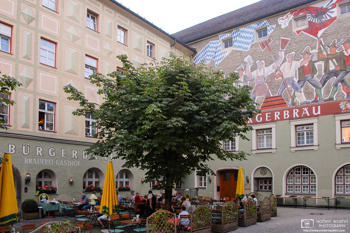 A view of Bürgerbräu in Bad Reichenhall, Germany. The adjacent brewery has been operating for many hundred years.