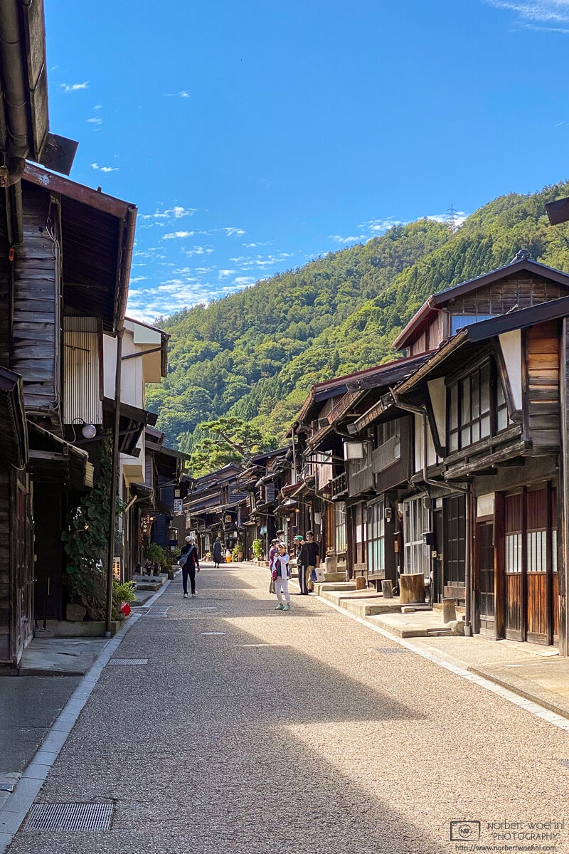 Walking along Narai-juku, the main road of this former post town along the Nakasendo in Nagano Prefecture, Japan.